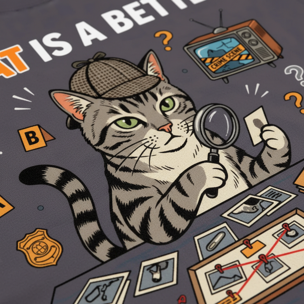 Cat Detective T-Shirt__detail