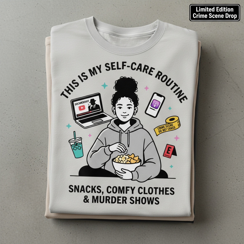 Self-Care & Murder Shows T-Shirt_stacked_flatlay