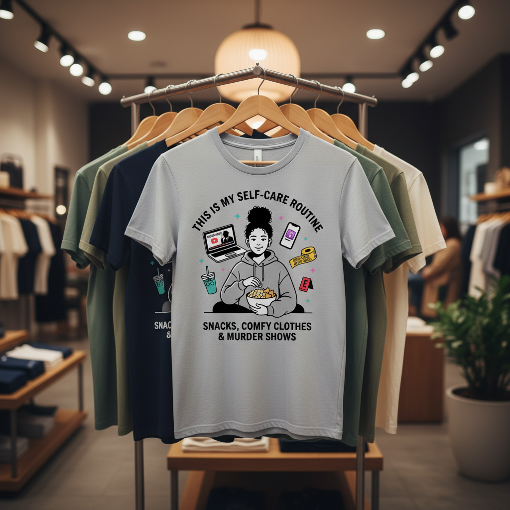 Self-Care & Murder Shows T-Shirt_boutique_rack