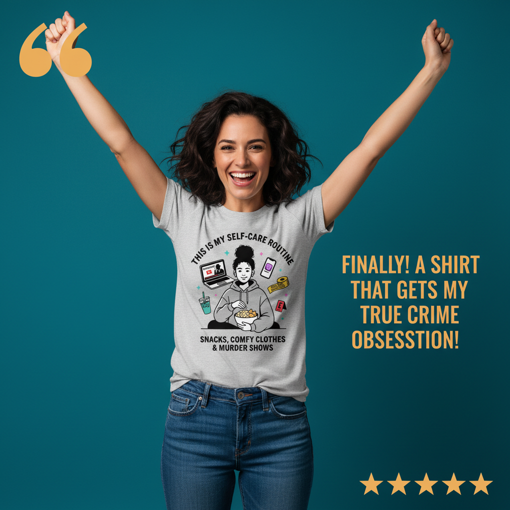 Self-Care & Murder Shows T-Shirt_model_testimonial