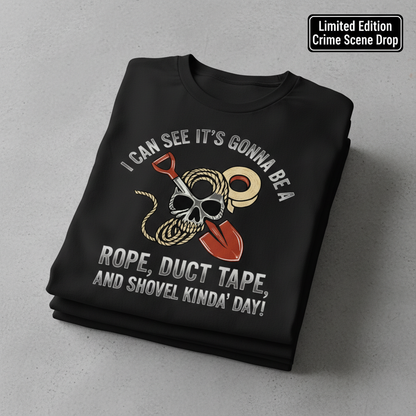 Rope Duct Tape Shovel T-Shirt_stacked_flatlay