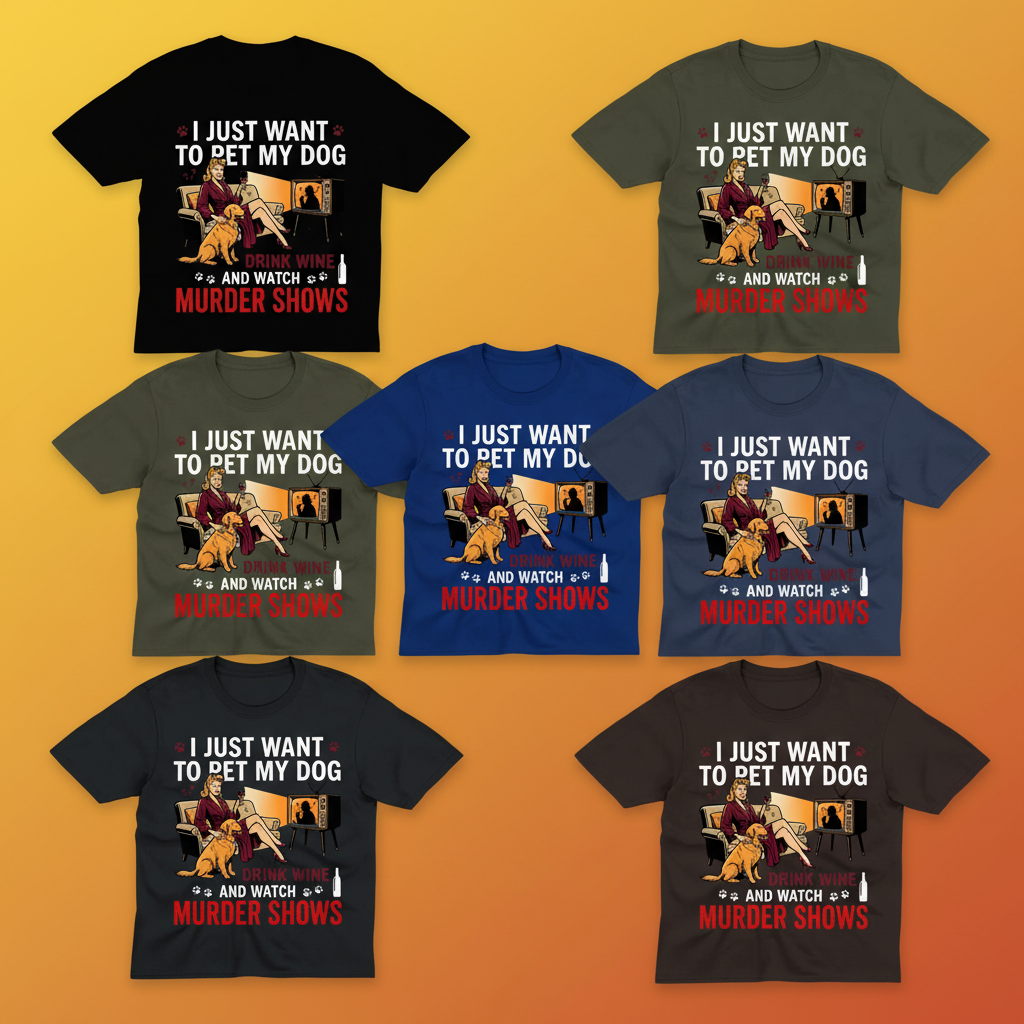 Wine, Dogs & Murder Shows T-Shirt_6color_grid