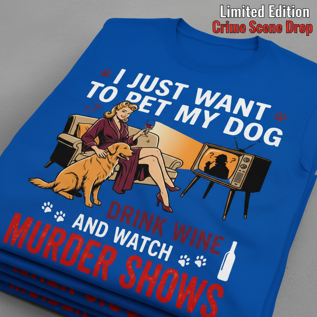 Wine, Dogs & Murder Shows T-Shirt_stacked_flatlay