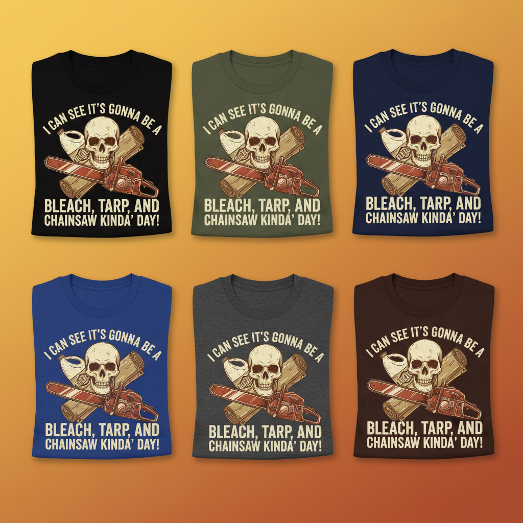 Bleach, Tarp & Chainsaw Kinda’ Day T-Shirt_6color_grid