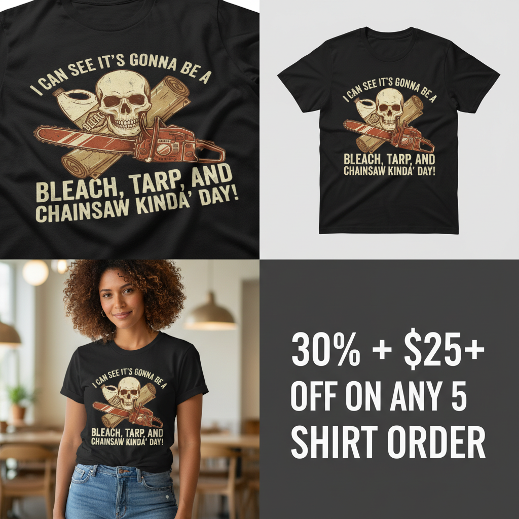 Bleach, Tarp & Chainsaw Kinda’ Day T-Shirt_4_panel