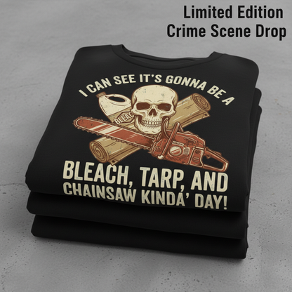 Bleach, Tarp & Chainsaw Kinda’ Day T-Shirt_stacked_flatlay