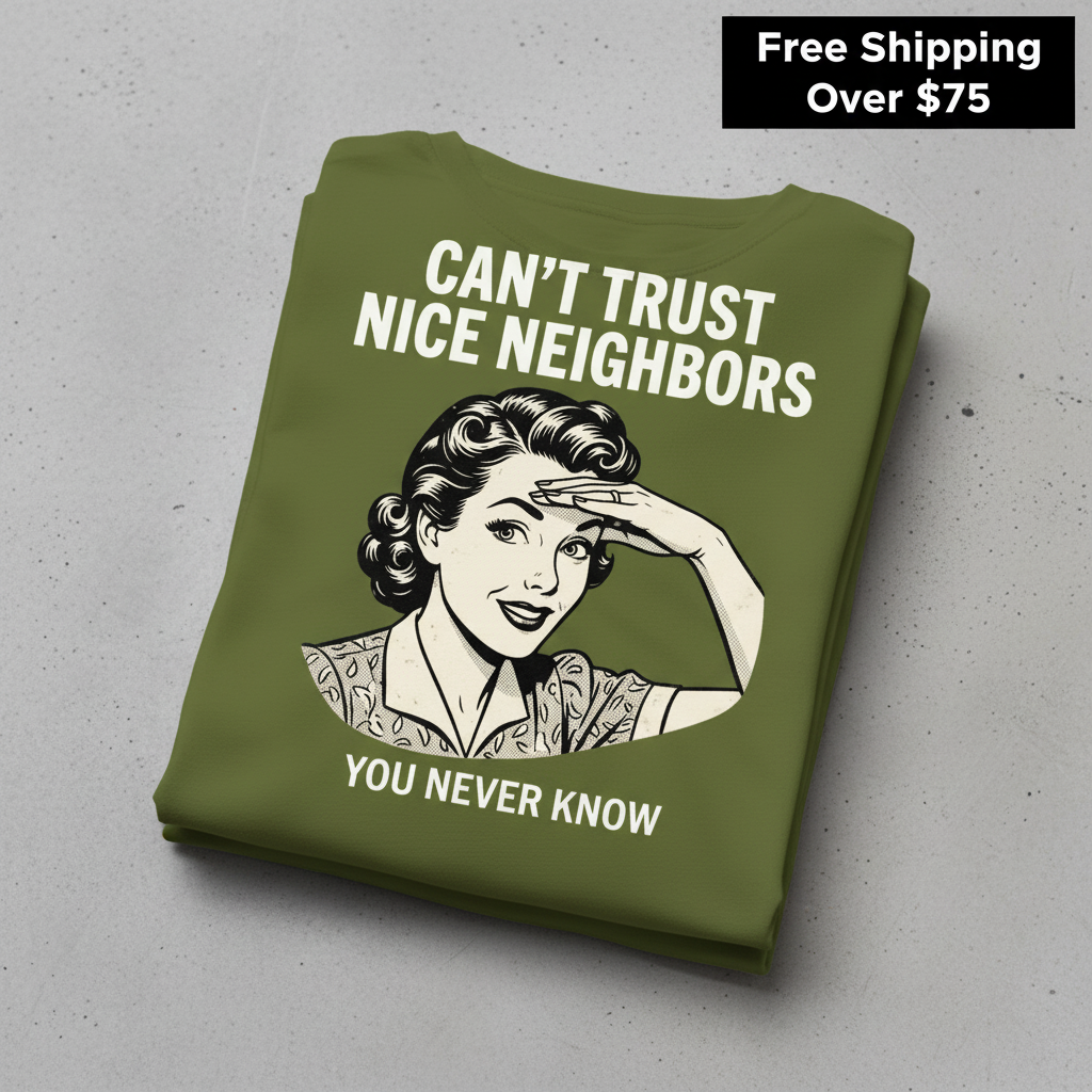 Can't Trust Nice Neighbors T-Shirt_stacked_flatlay
