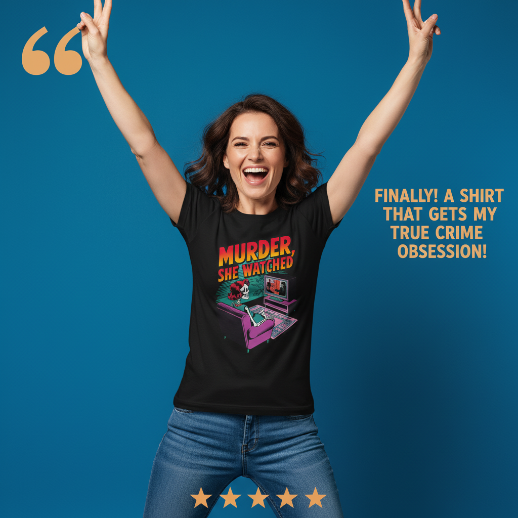 Murder She Watched T-Shirt_model_testimonial