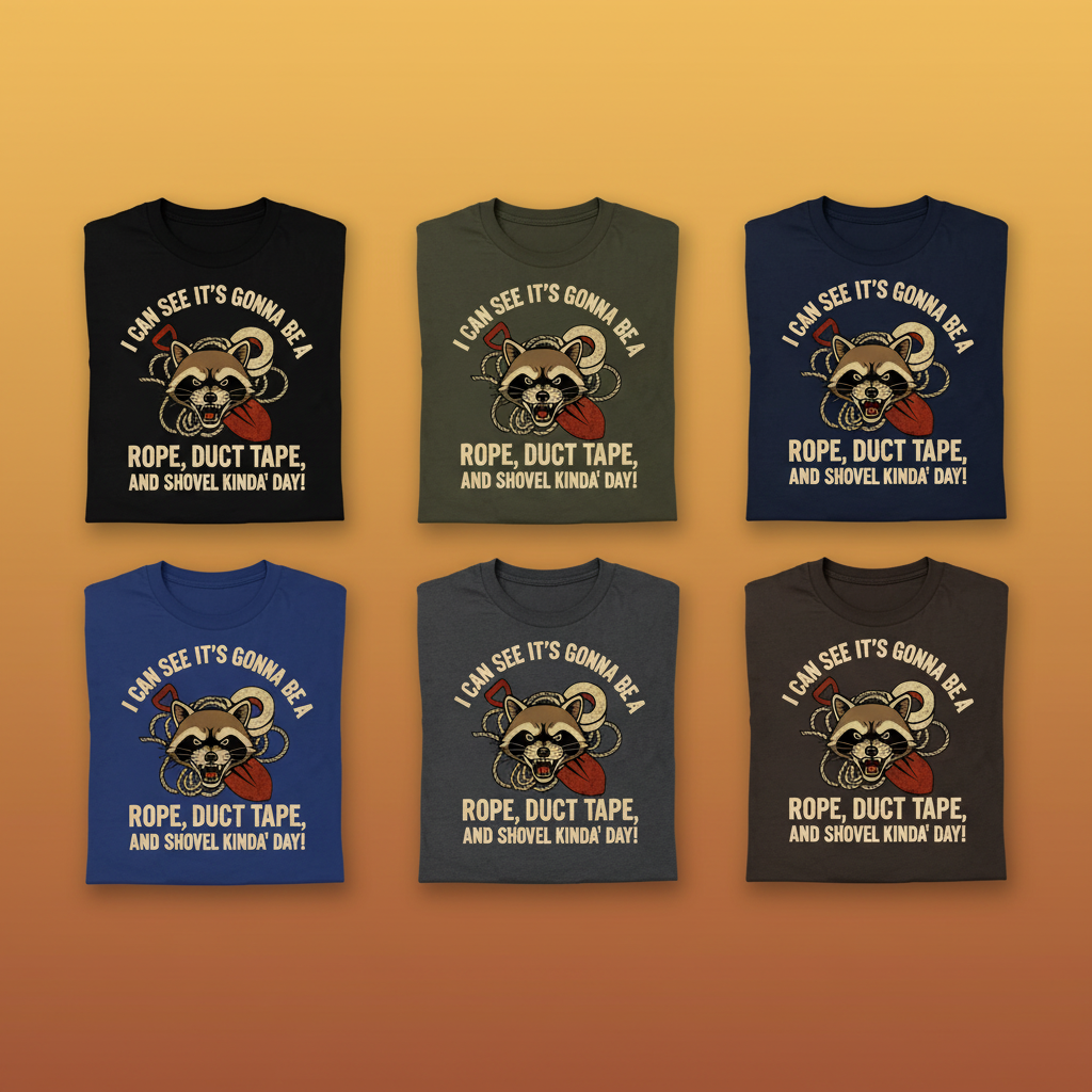 Rope, Duct Tape, & Shovel T-Shirt_6color_grid