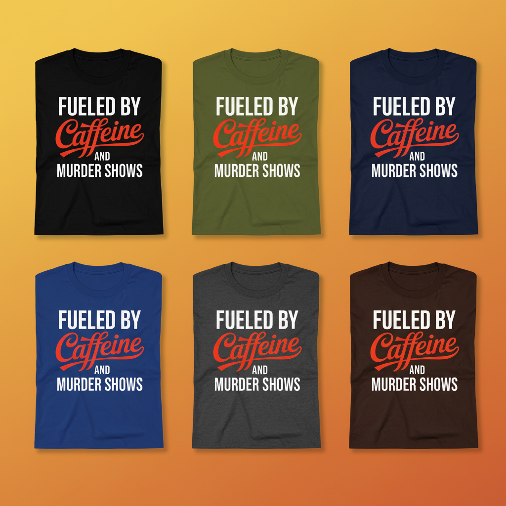 Fueled by Caffeine and Murder Shows T-Shirt_6color_grid