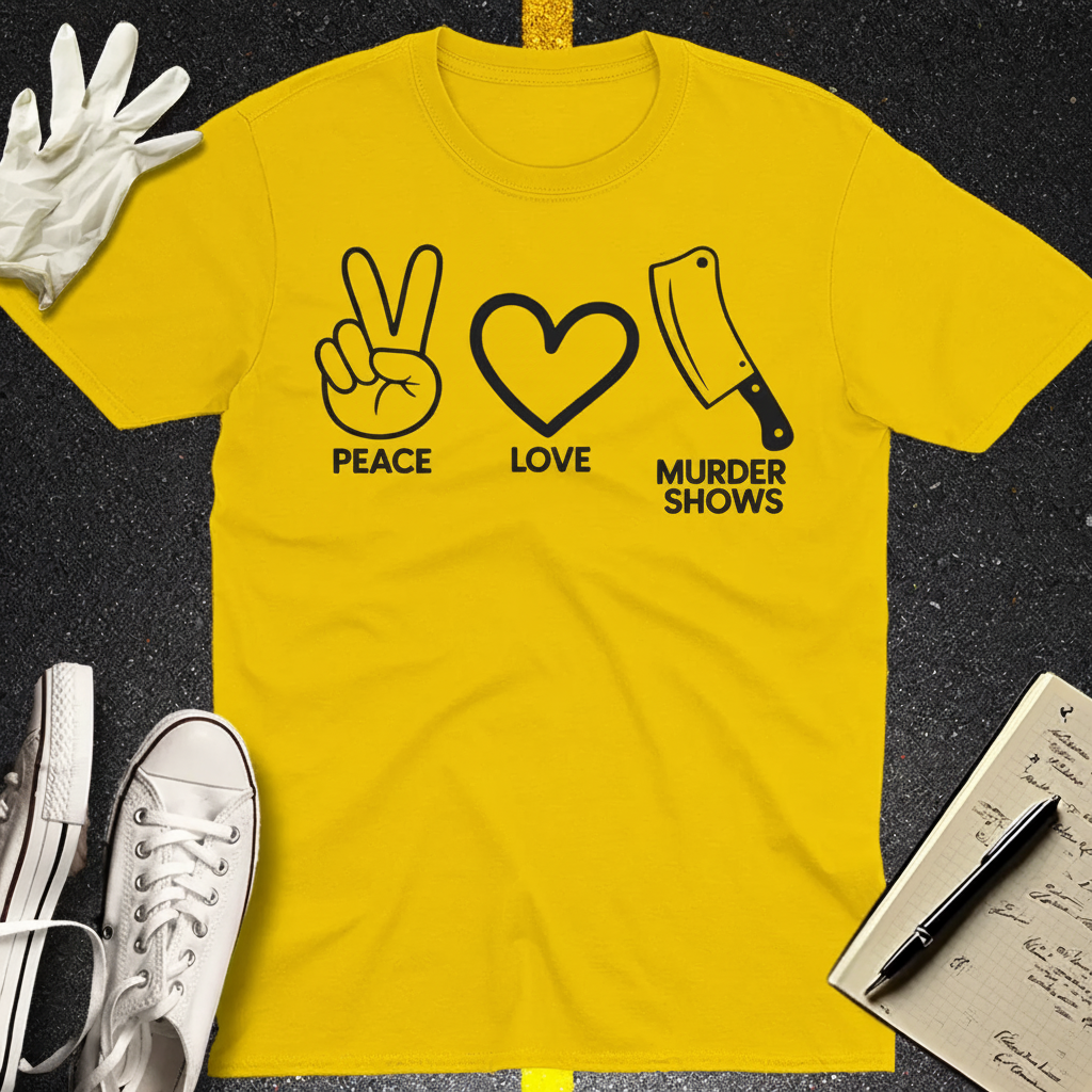 Peace Love Murder Shows T-Shirt_dual_lifestyle