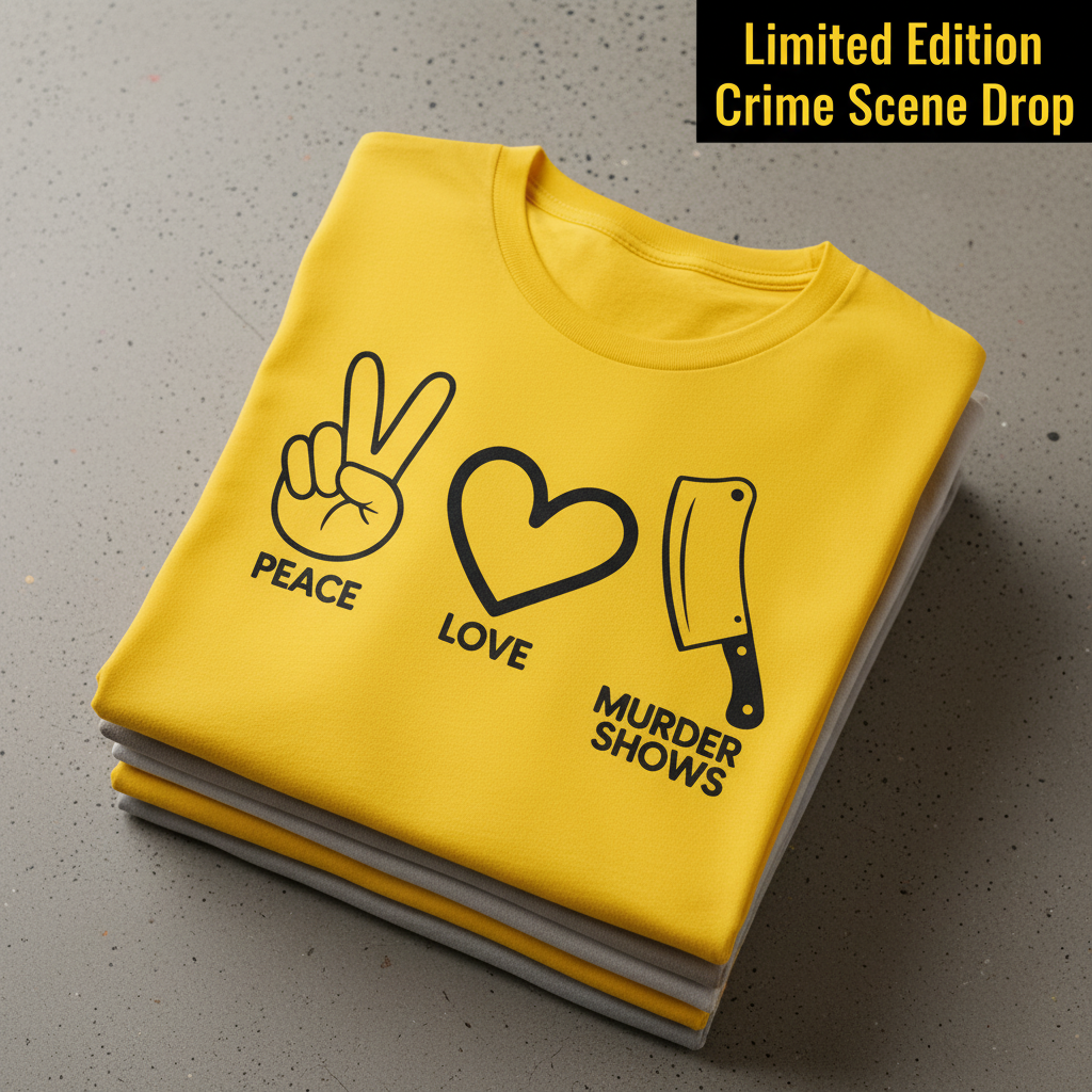 Peace Love Murder Shows T-Shirt_stacked_flatlay