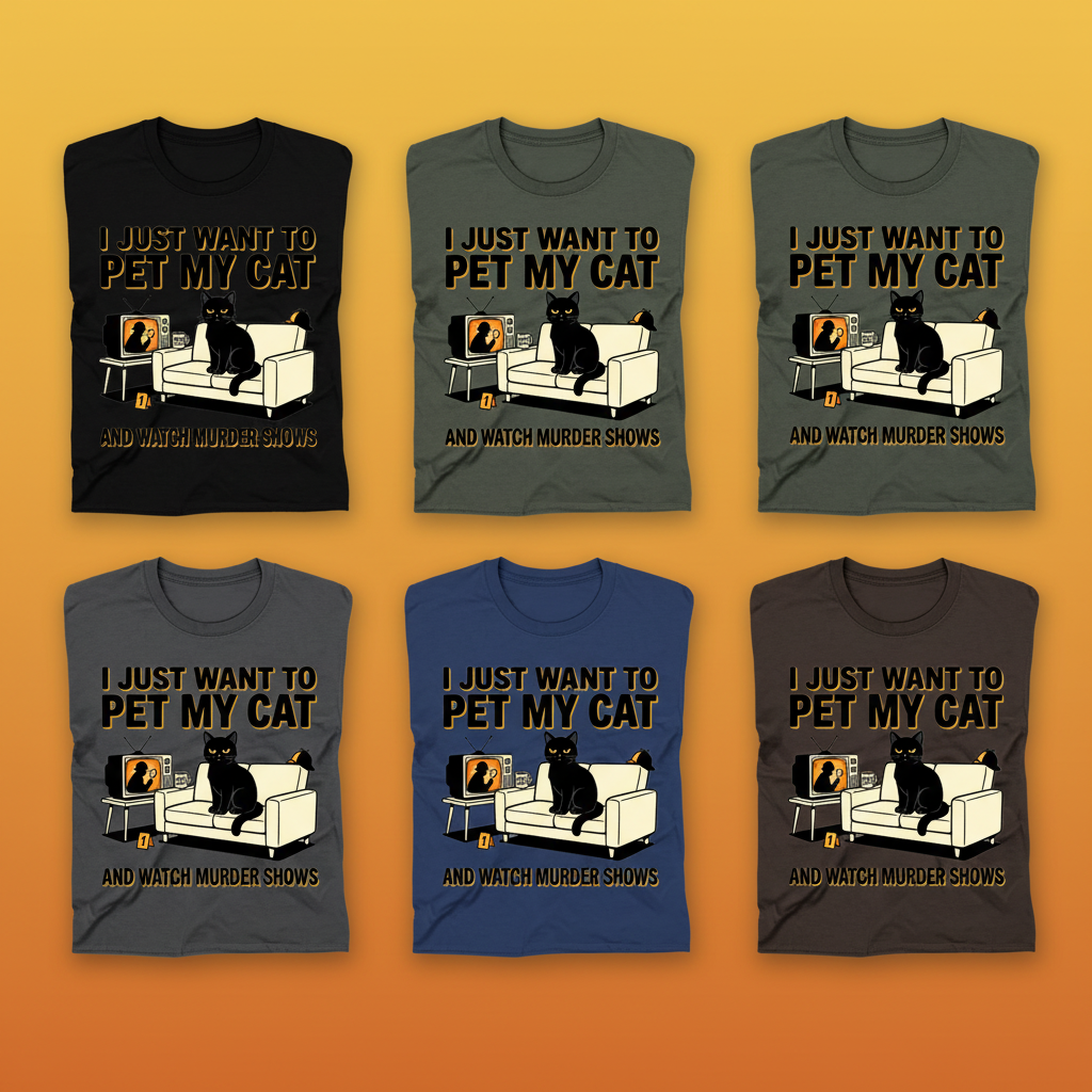 Pet My Cat and Watch Murder Shows T-Shirt_6color_grid