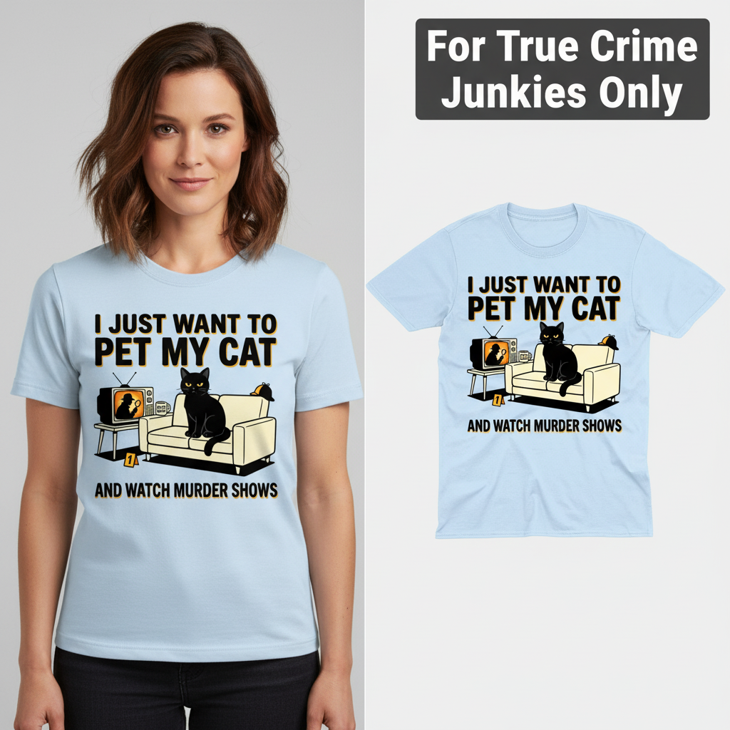 Pet My Cat and Watch Murder Shows T-Shirt_model_flat
