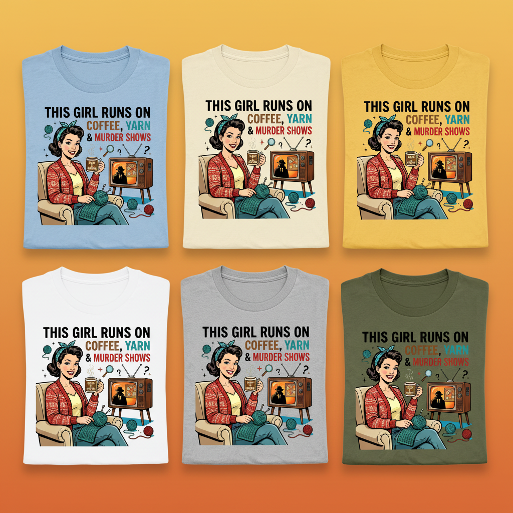 Coffee Yarn & Murder Shows T-Shirt_6color_grid