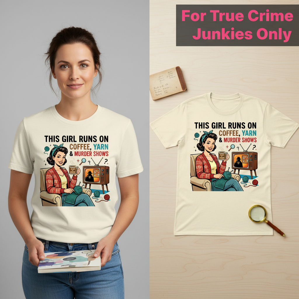 Coffee Yarn & Murder Shows T-Shirt_model_flat