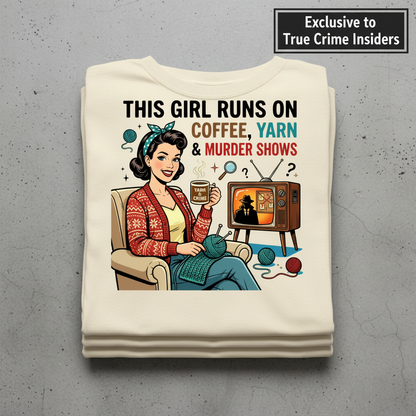 Coffee Yarn & Murder Shows T-Shirt_stacked_flatlay