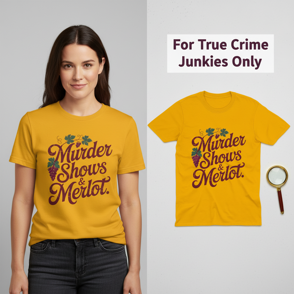 Murder Shows & Merlot T-Shirt_model_flat