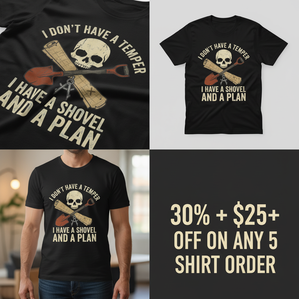Shovel and a Plan Dark Humor T-Shirt_4_panel