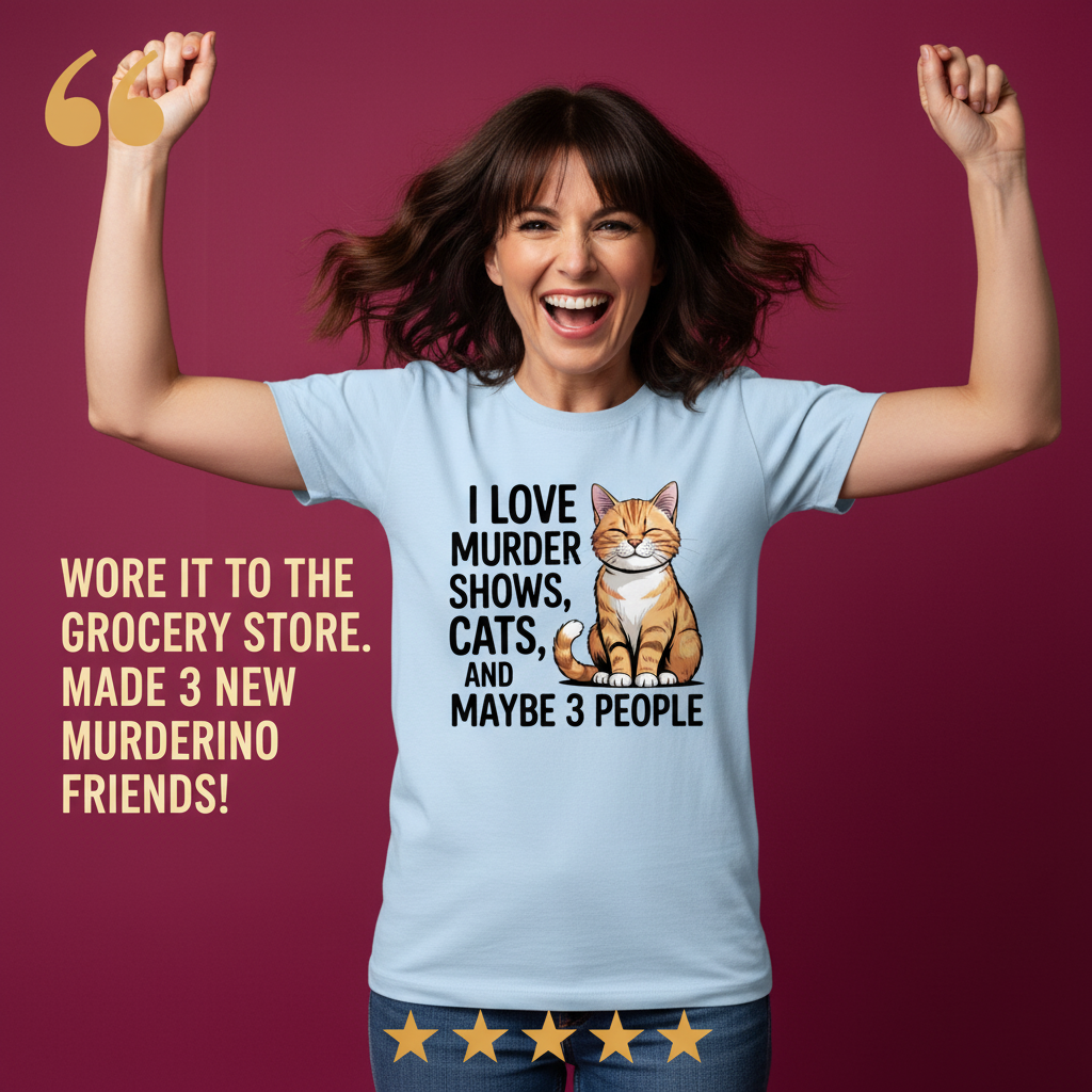 Murder Shows & Cats T-Shirt_model_testimonial