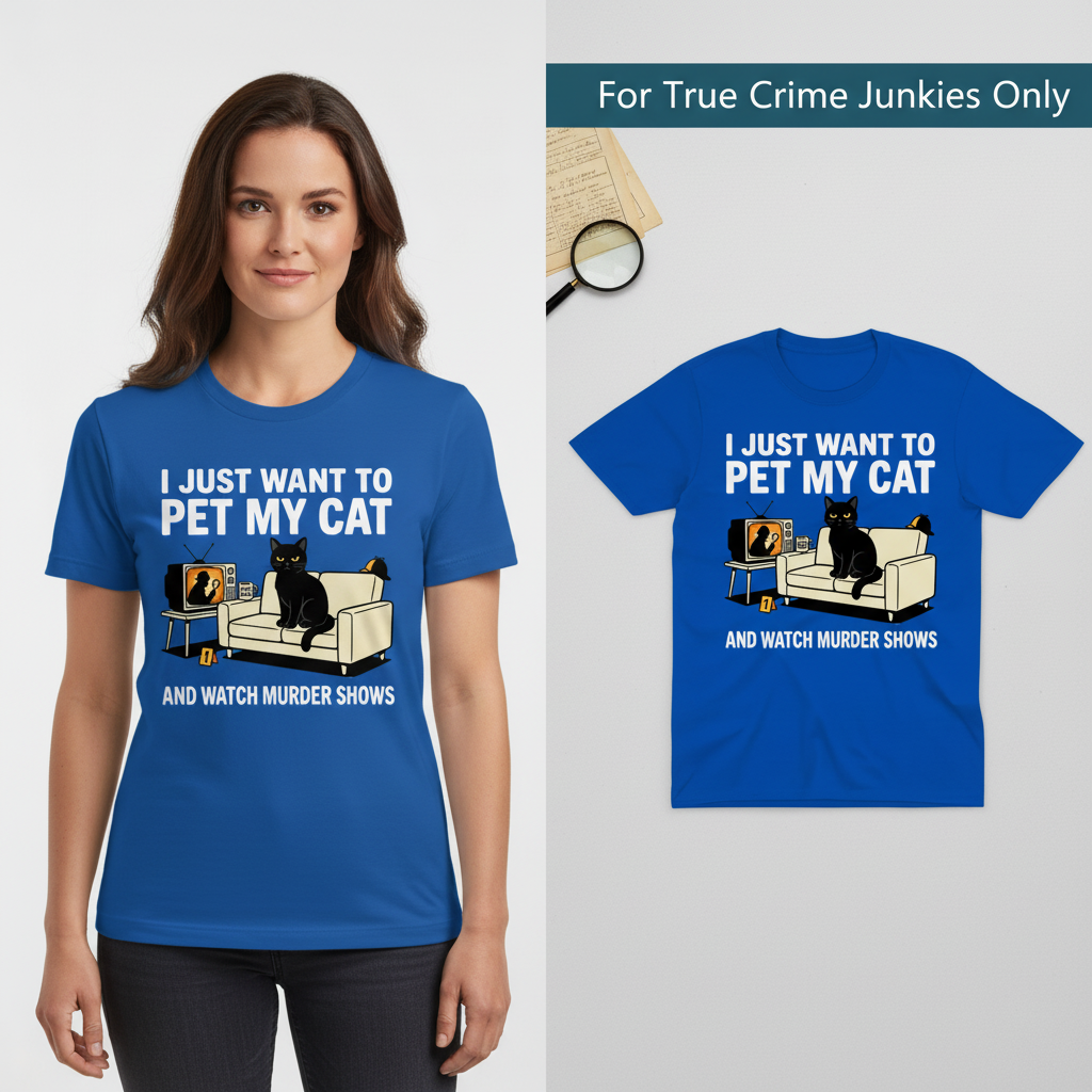 Pet My Cat and Watch Murder Shows T-Shirt_model_flat