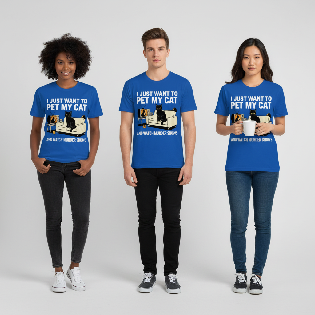 Pet My Cat and Watch Murder Shows T-Shirt_3_model