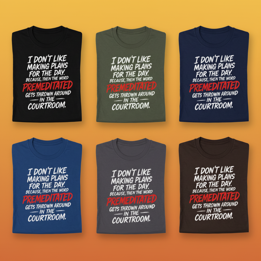 Premeditated Courtroom Humor T-Shirt_6color_grid