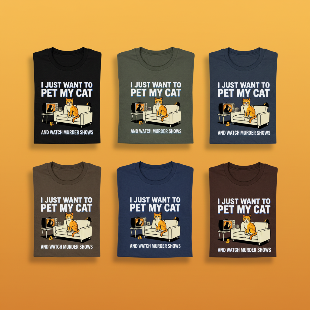 Pet My Cat and Watch Murder Shows T-Shirt_6color_grid
