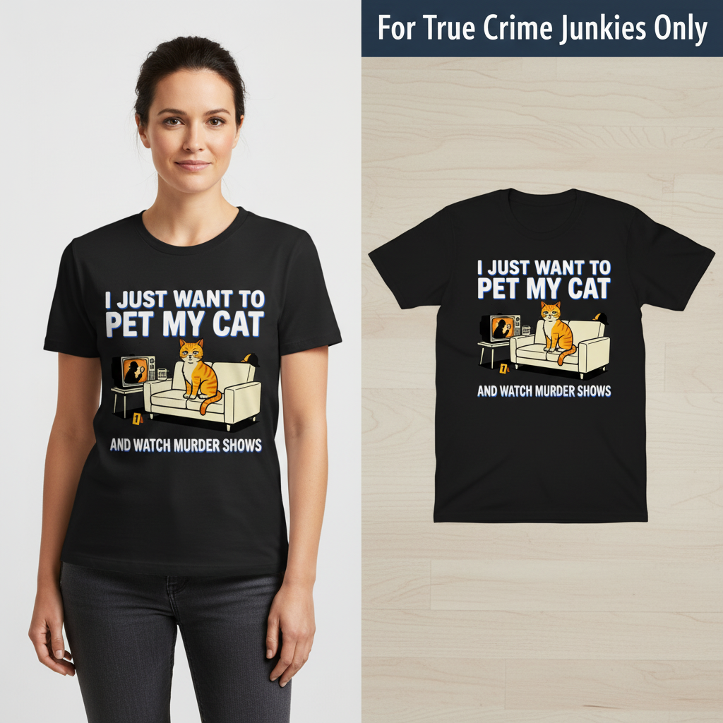 Pet My Cat and Watch Murder Shows T-Shirt_model_flat