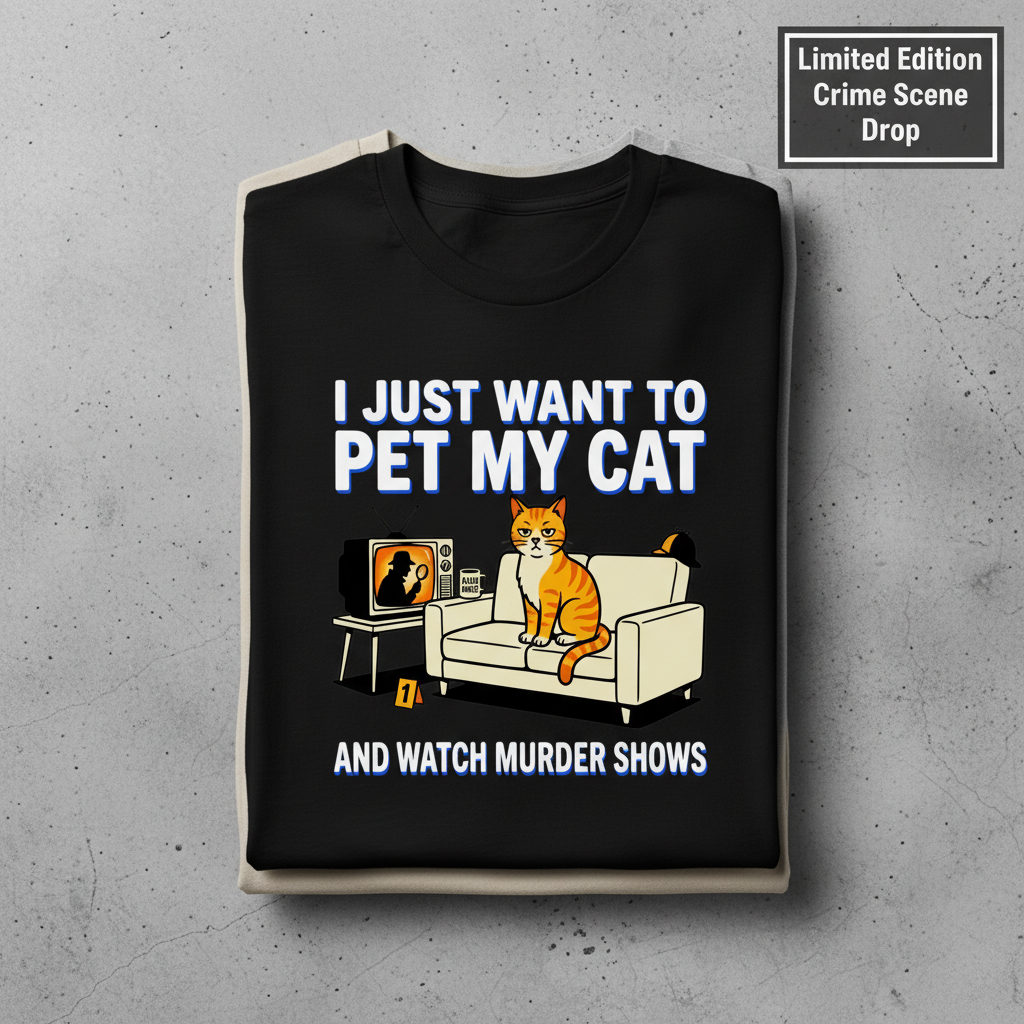 Pet My Cat and Watch Murder Shows T-Shirt_stacked_flatlay