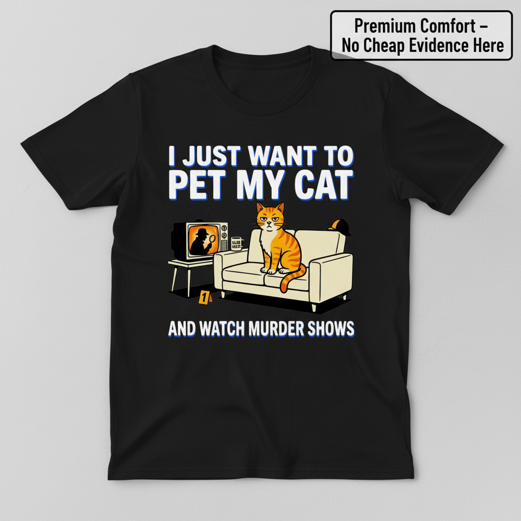 Pet My Cat and Watch Murder Shows T-Shirt_clean