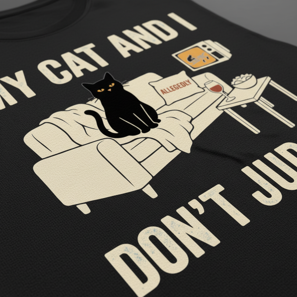 My Cat and I Don’t Judge T-Shirt__detail