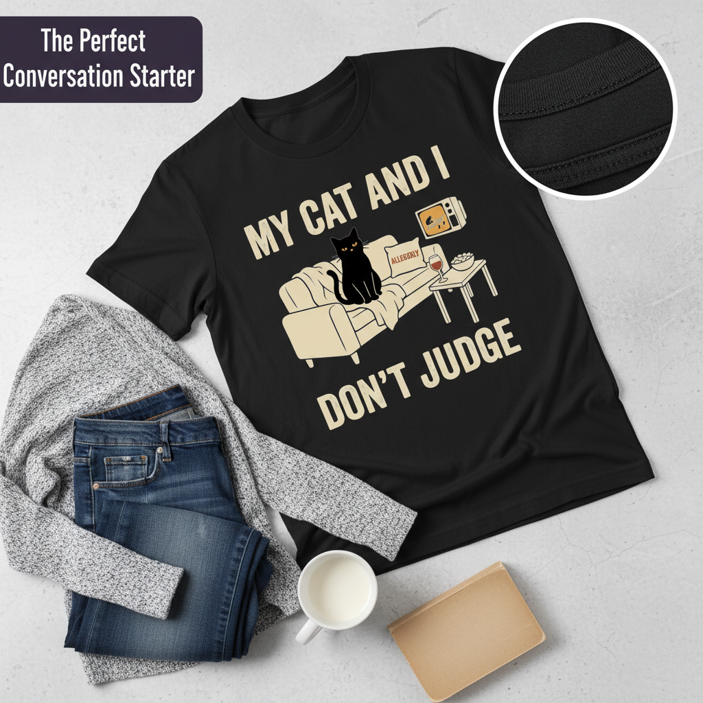 My Cat and I Don’t Judge T-Shirt__pair