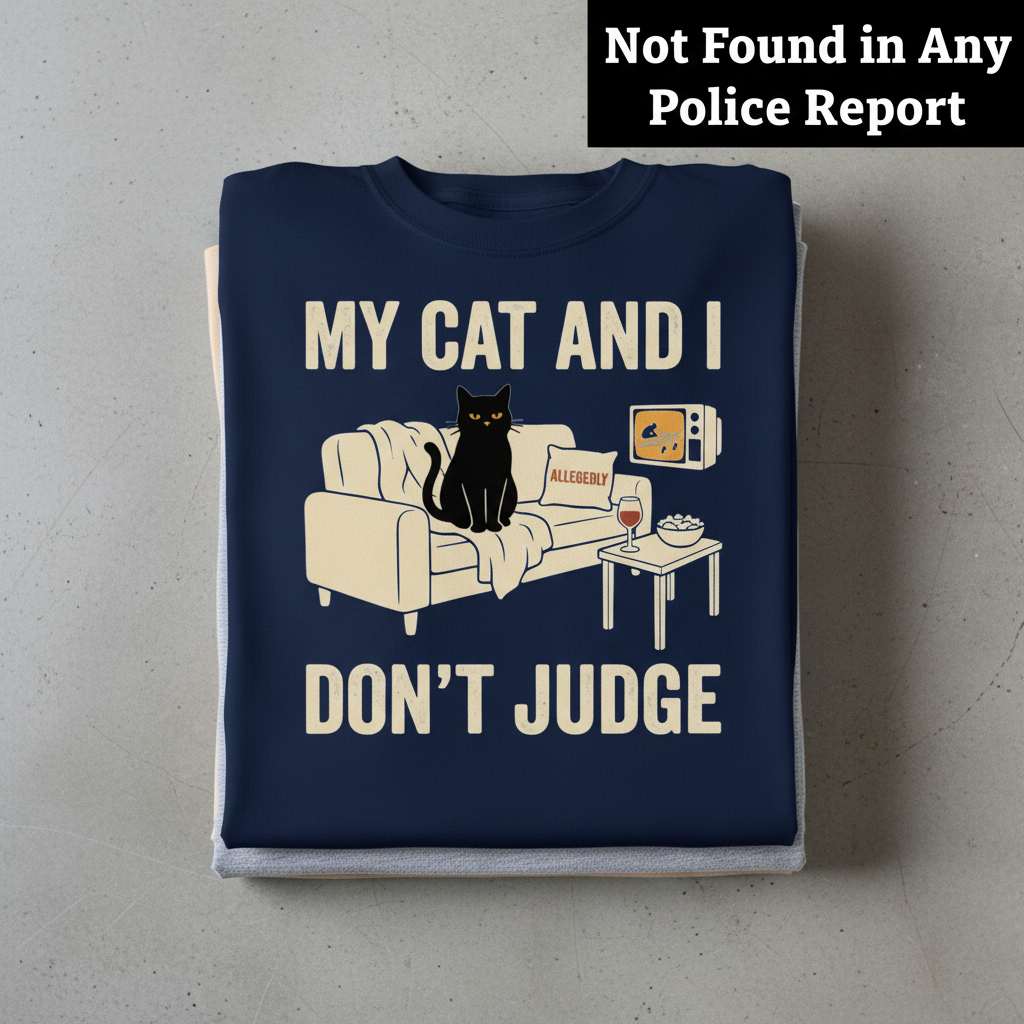 My Cat and I Don’t Judge T-Shirt_stacked_flatlay