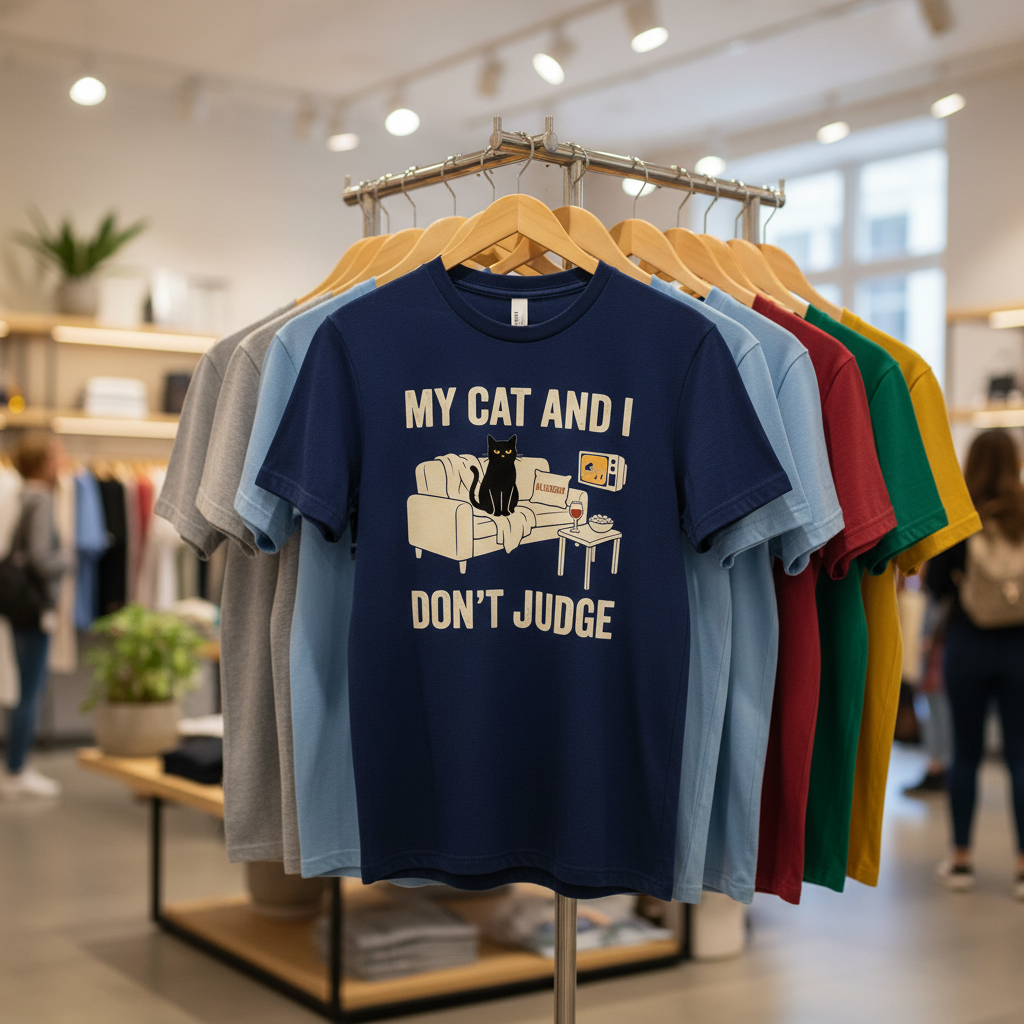 My Cat and I Don’t Judge T-Shirt_boutique_rack
