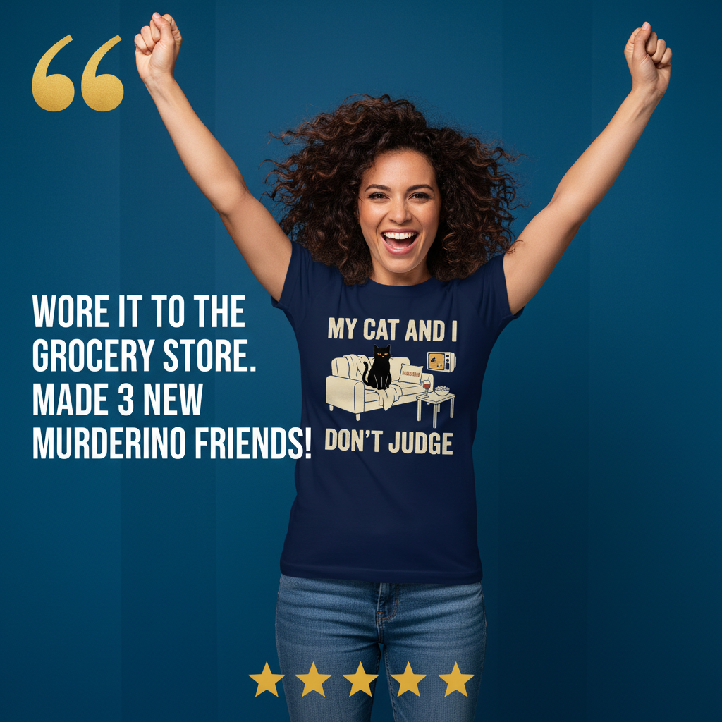 My Cat and I Don’t Judge T-Shirt_model_testimonial