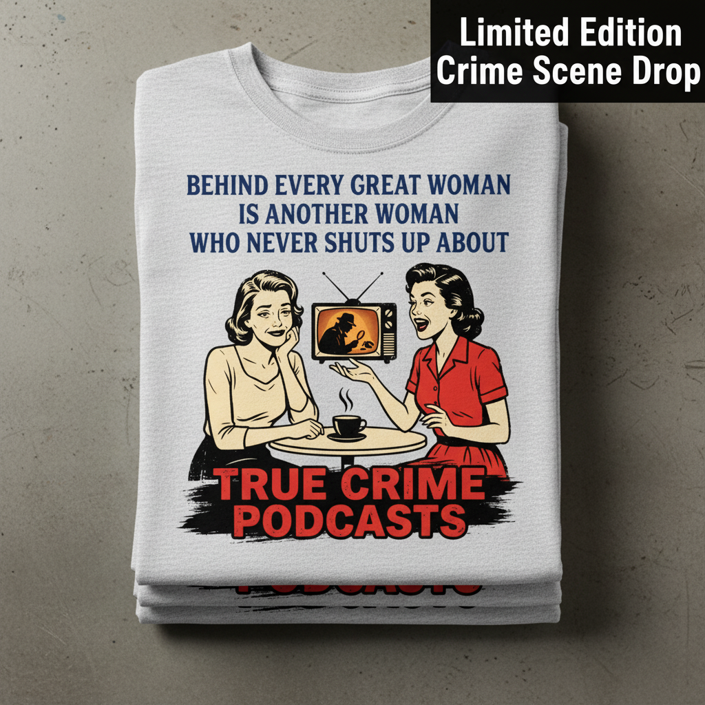 True Crime Podcast Chat Queens T-Shirt_stacked_flatlay
