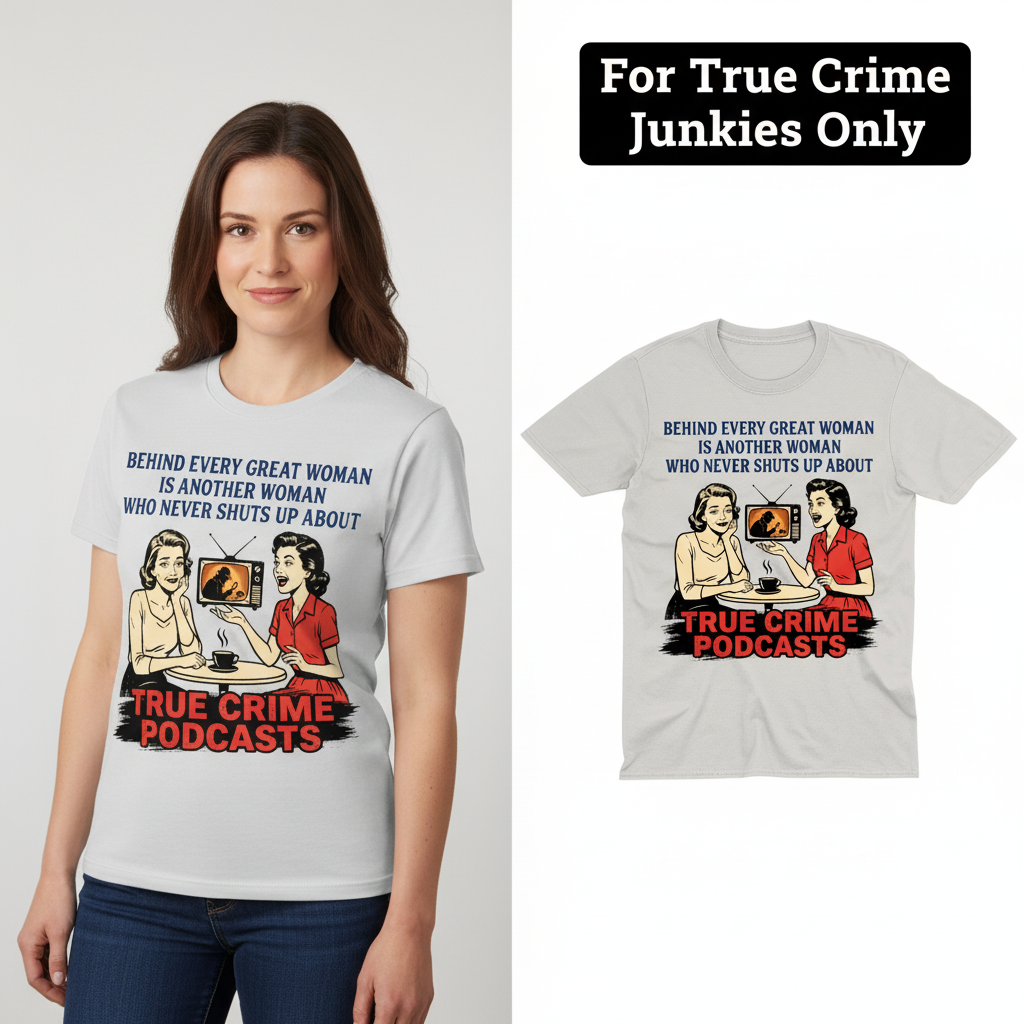 True Crime Podcast Chat Queens T-Shirt_model_flat