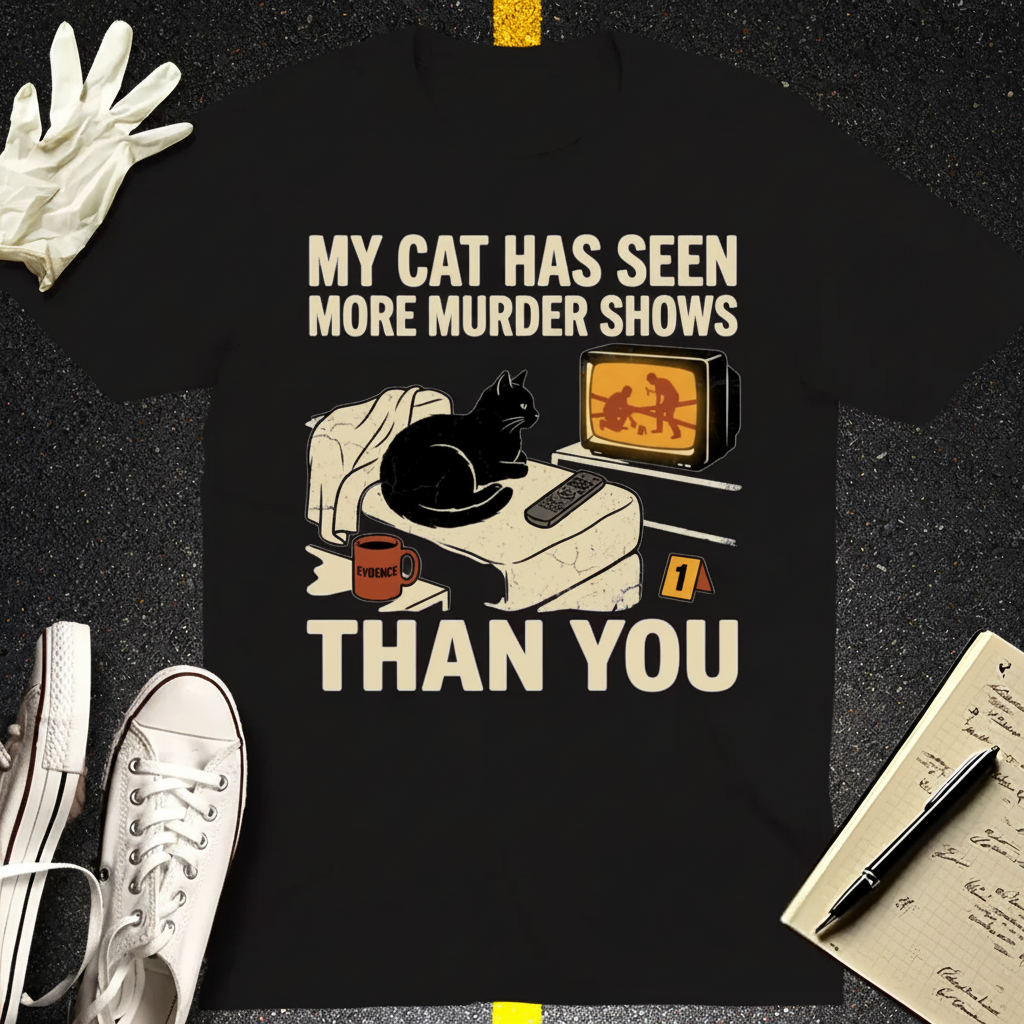 Murder-Show-Loving Cat T-Shirt_3_model