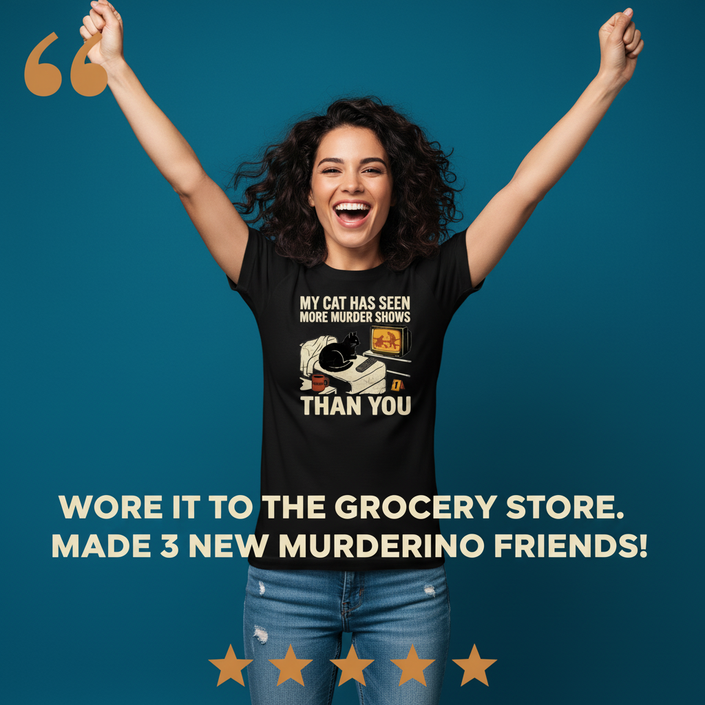 Murder-Show-Loving Cat T-Shirt_model_testimonial