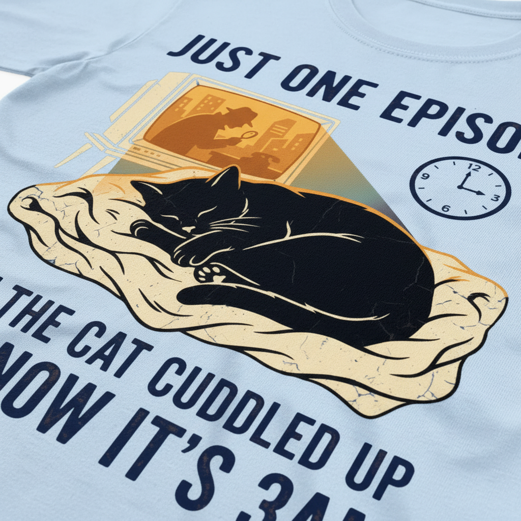 Late-Night Cat Cuddle Crime Binge T-Shirt__detail