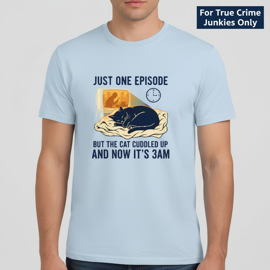 Late-Night Cat Cuddle Crime Binge T-Shirt__hero