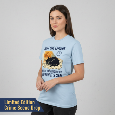 Late-Night Cat Cuddle Crime Binge T-Shirt__space