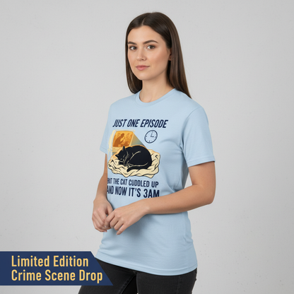 Late-Night Cat Cuddle Crime Binge T-Shirt__space