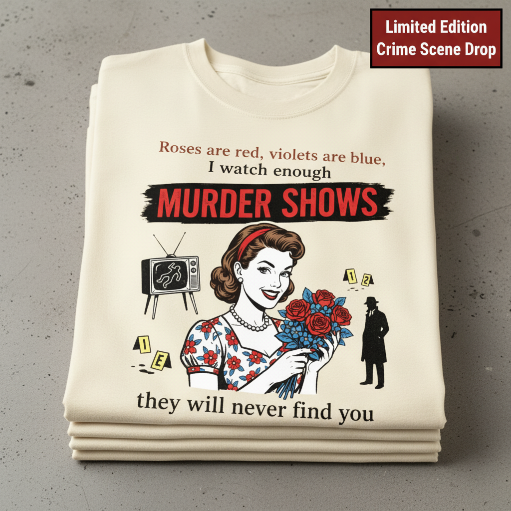 Murder Shows Retro Humor T-Shirt_stacked_flatlay