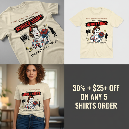 Murder Shows Retro Humor T-Shirt_4_panel