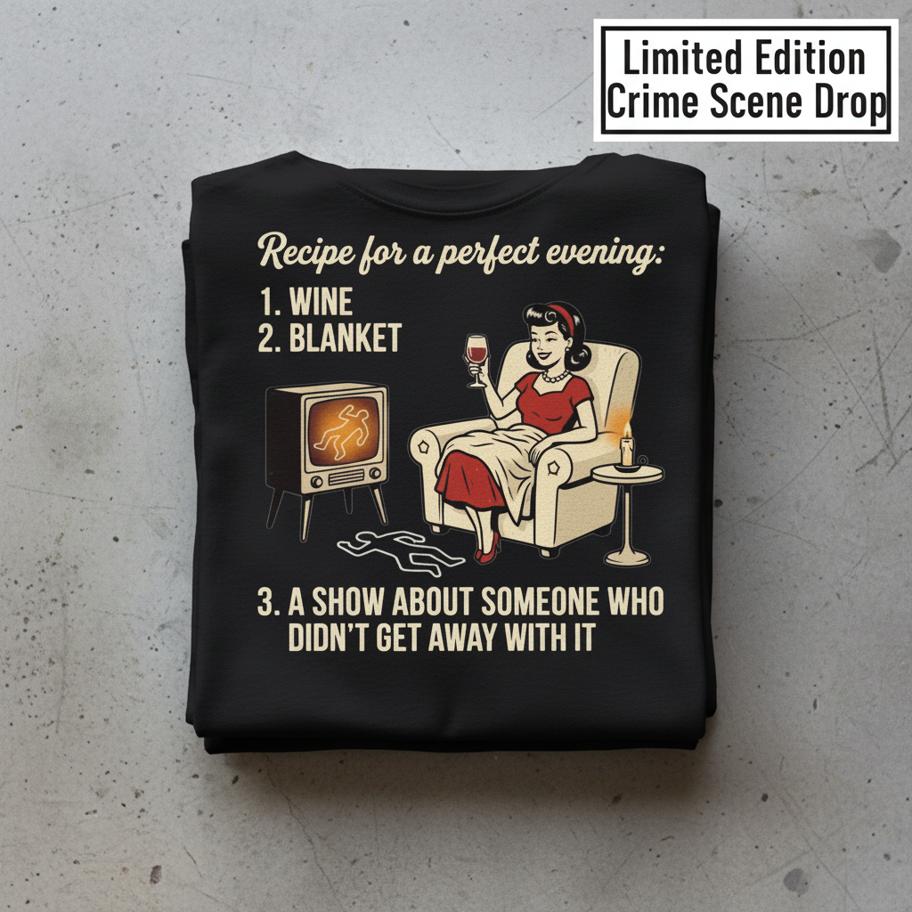 Perfect True Crime Evening T-Shirt_stacked_flatlay