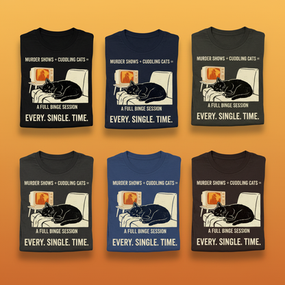 Murder Shows and Cuddly Cats T-Shirt_6color_grid