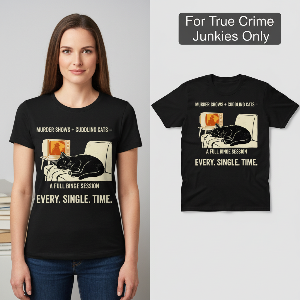 Murder Shows and Cuddly Cats T-Shirt_model_flat