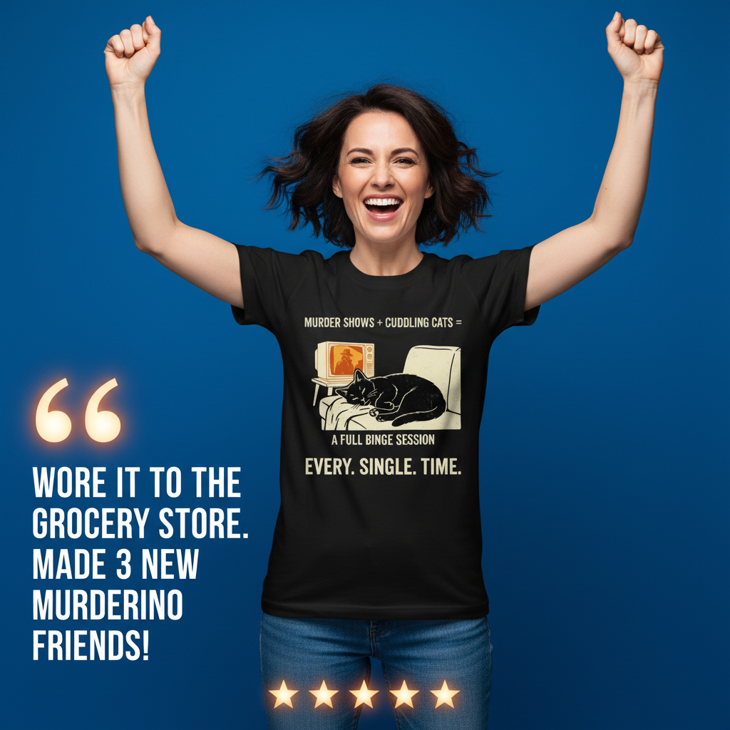 Murder Shows and Cuddly Cats T-Shirt_model_testimonial